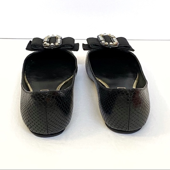 Marc Jacobs interlock studded bow black snake leather pointy toe ballet flats - Picture 7 of 12